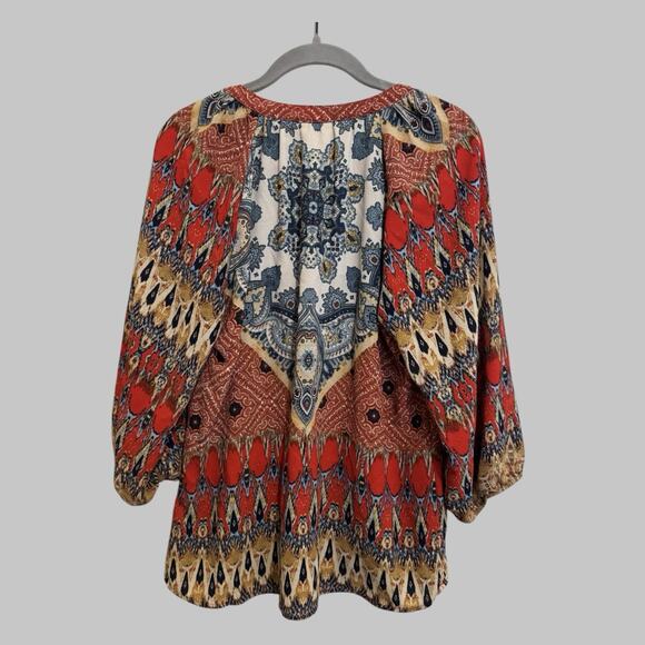 Fig & Flower Peasant Boho Relaxed Medallion Paisley Earthy Women's 3/4 Sleeves M - Picture 2 of 8